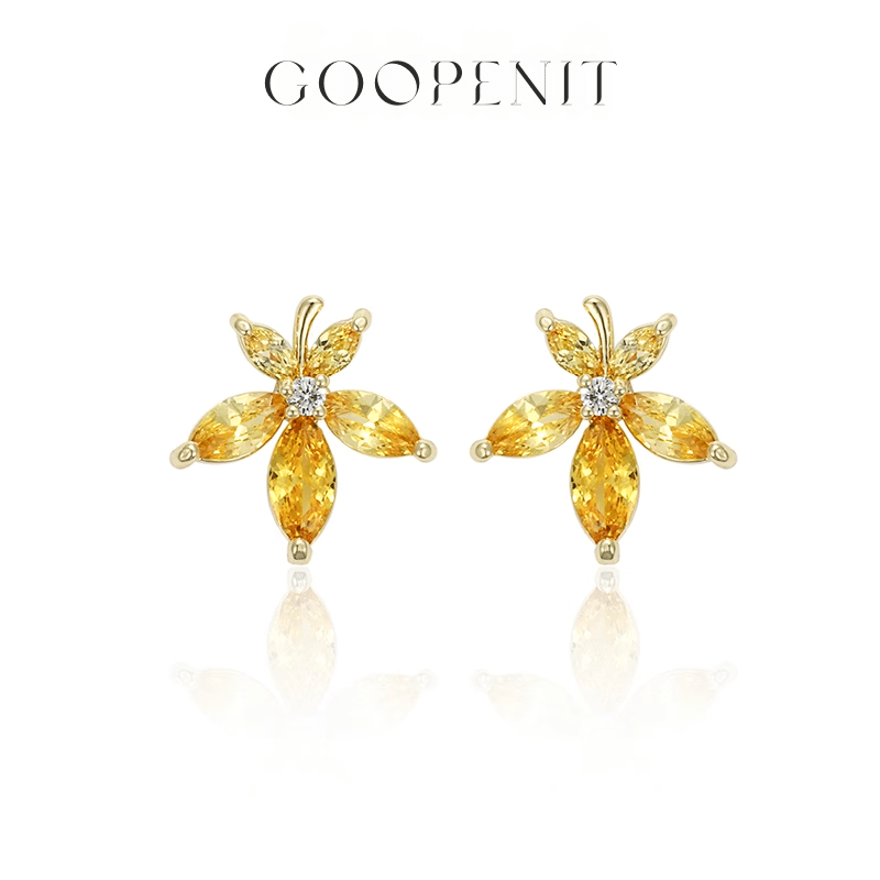 Gold Maple Leaf Diamond Earrings