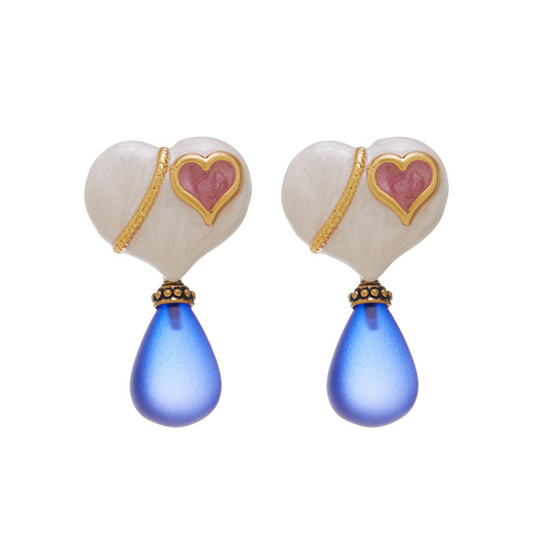 Matte Glass Heart-shaped Milky White Earrings - GoOpenit