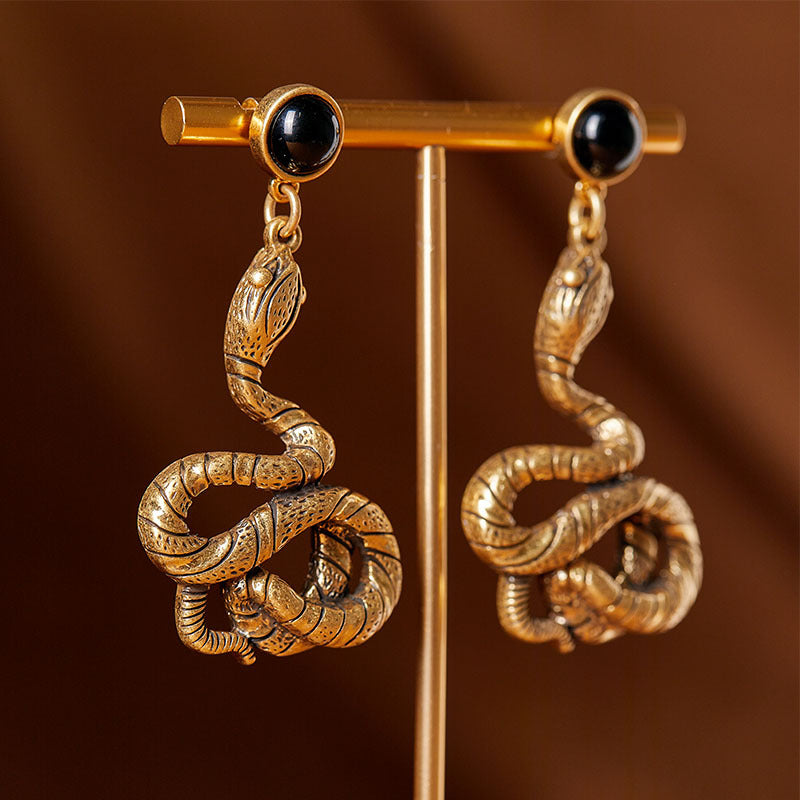 Vintage Metal Snake Stud Earrings