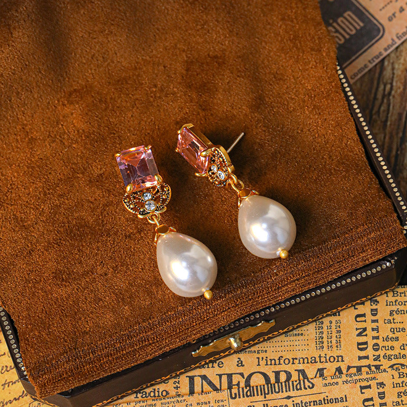 Pink Gemstone Pearl Earrings - GoOpenit