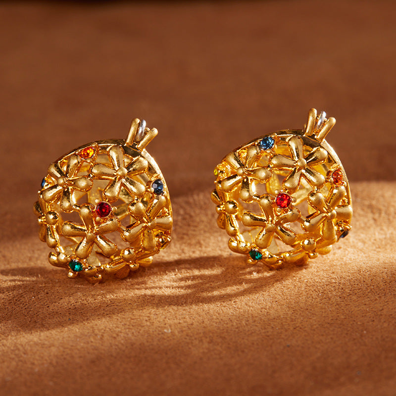 Gemstone Metal Ball Earrings - GoOpenit