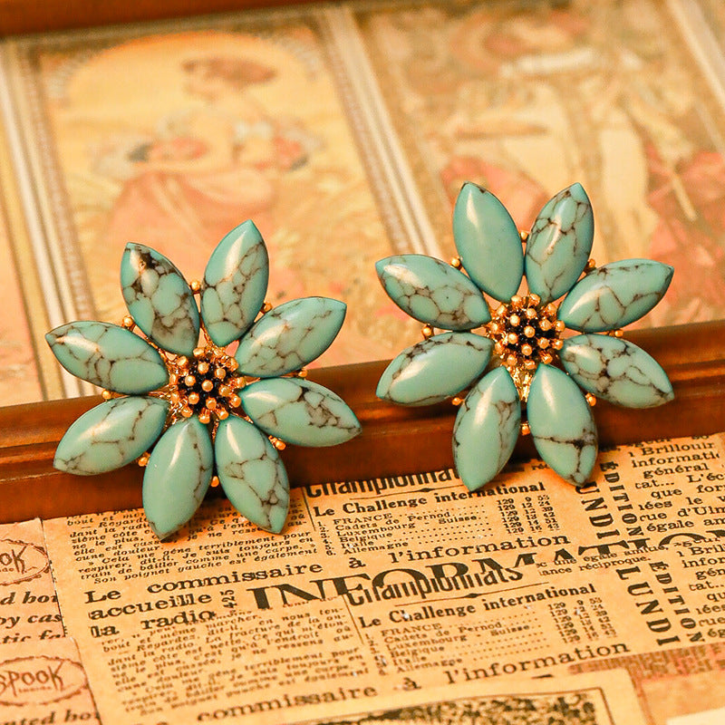 Botanical Floral Turquoise Earrings - GoOpenit