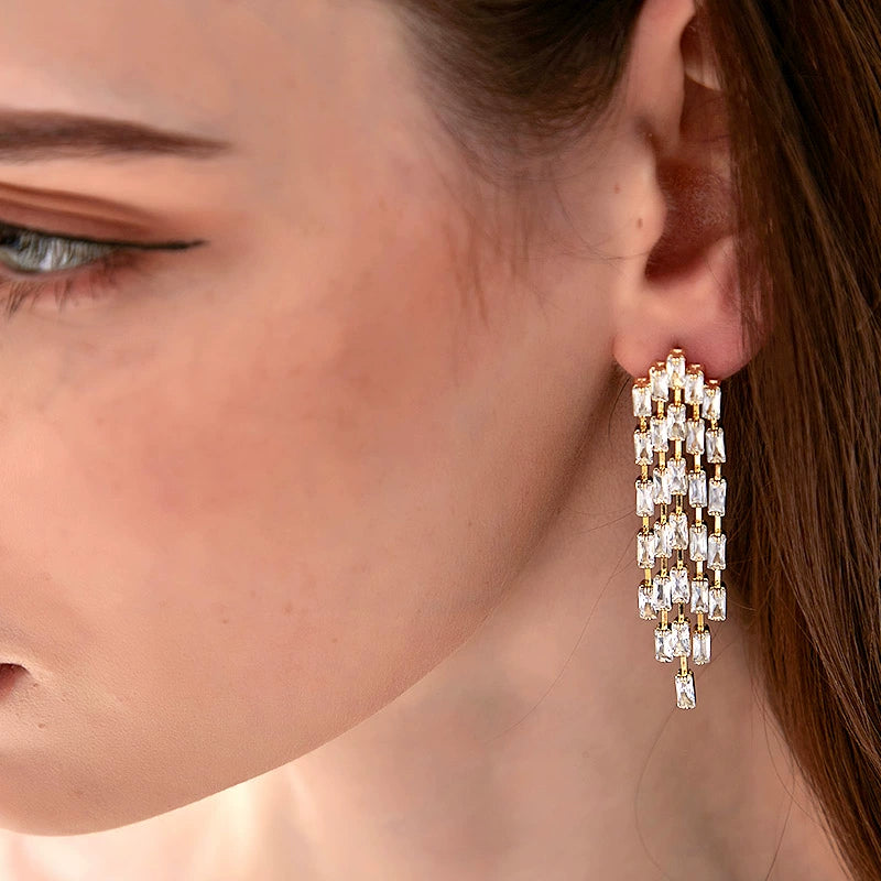 Minimalist Zircon Tassel Gold Earrings