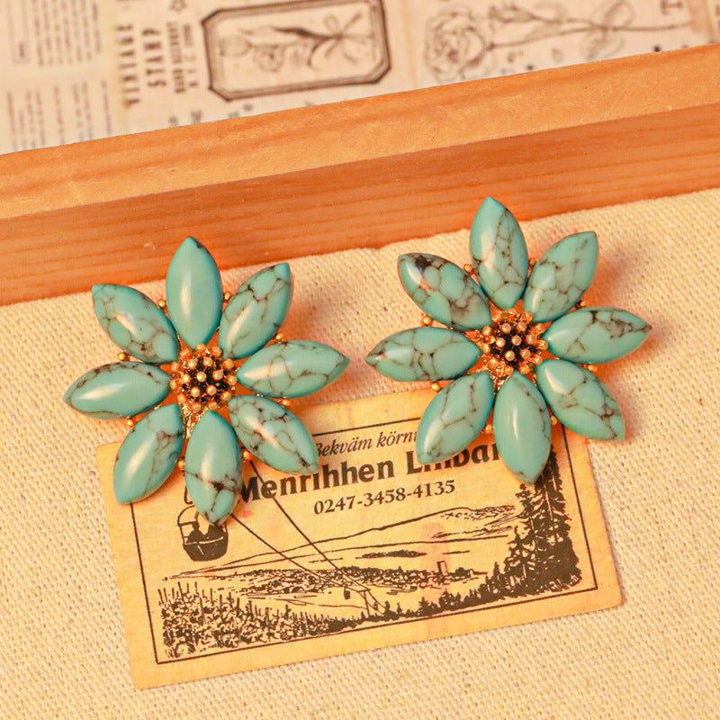 Botanical Floral Turquoise Earrings - GoOpenit