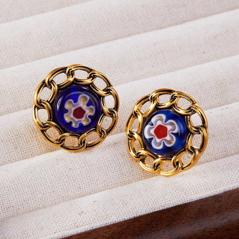 Glass Carved Flower Stud Earrings - GoOpenit