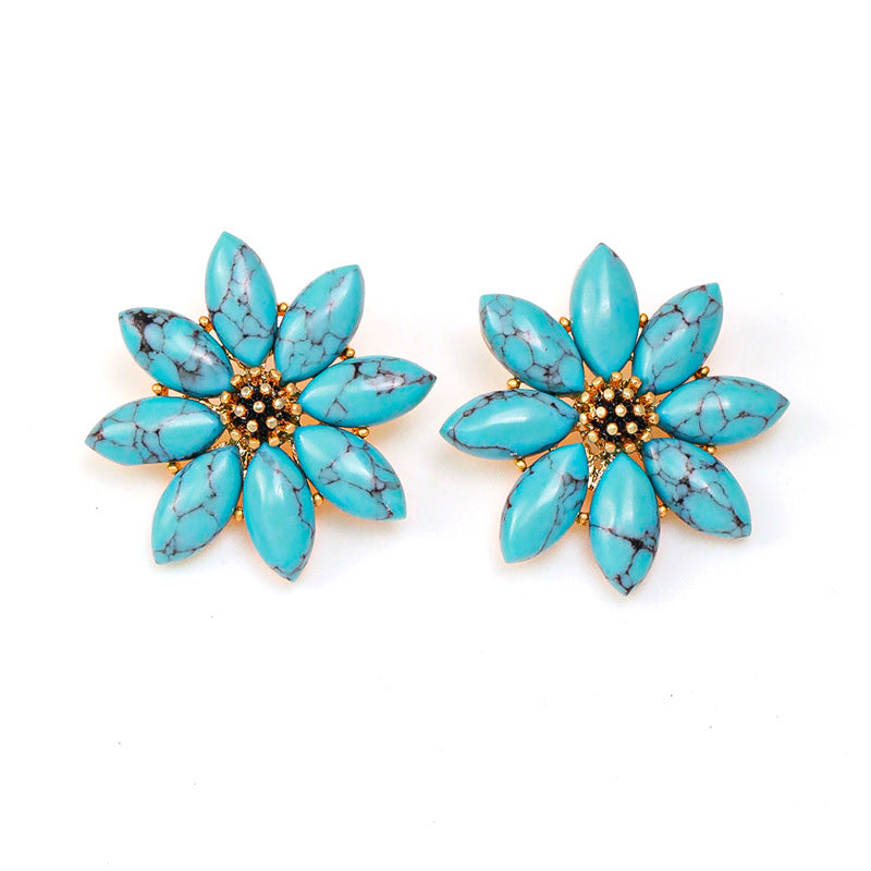 Botanical Floral Turquoise Earrings - GoOpenit