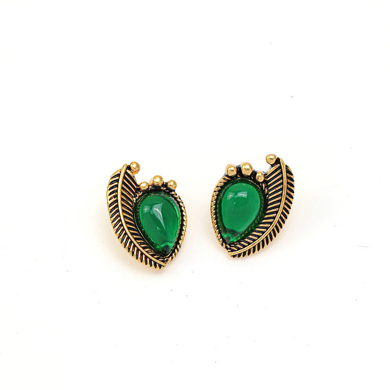 Gold-Plated Emerald Gemstone Earrings - GoOpenit