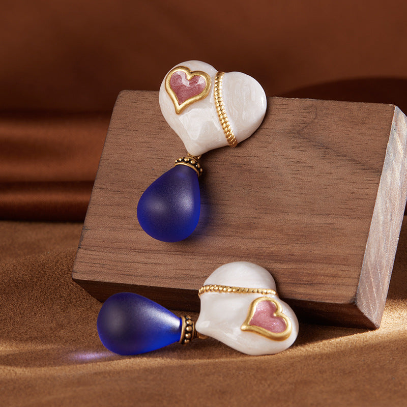 Matte Glass Heart-shaped Milky White Earrings - GoOpenit