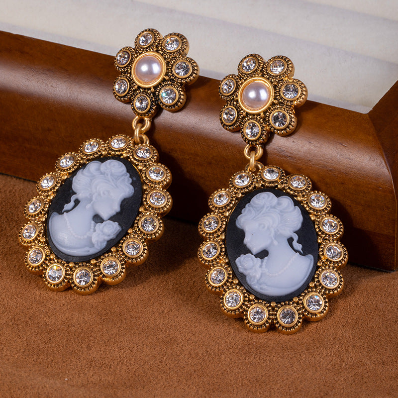 Palace-style Embossed Portrait Female Earrings - GoOpenit