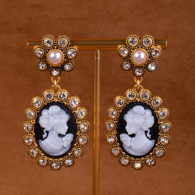 Palace-style Embossed Portrait Female Earrings - GoOpenit