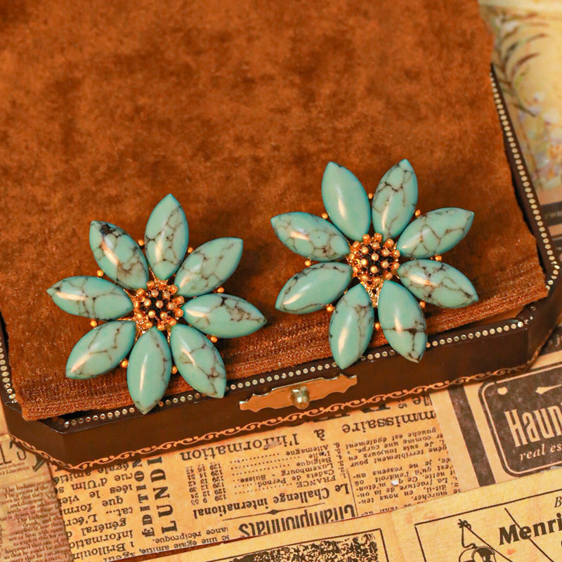 Botanical Floral Turquoise Earrings - GoOpenit